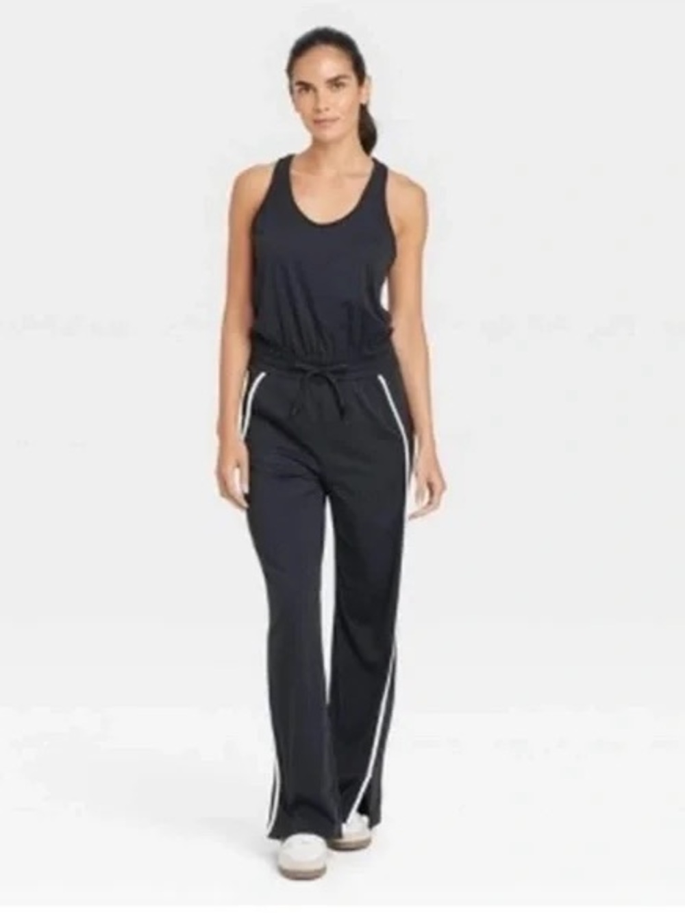 Women’s Black Racerback Jumpsuit with White Stripe Detail NWT xs